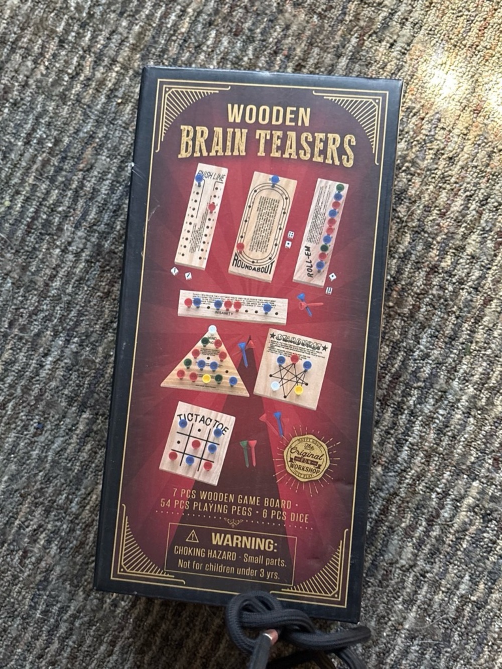 7 Wooden Brain Teasers Travel Game Set